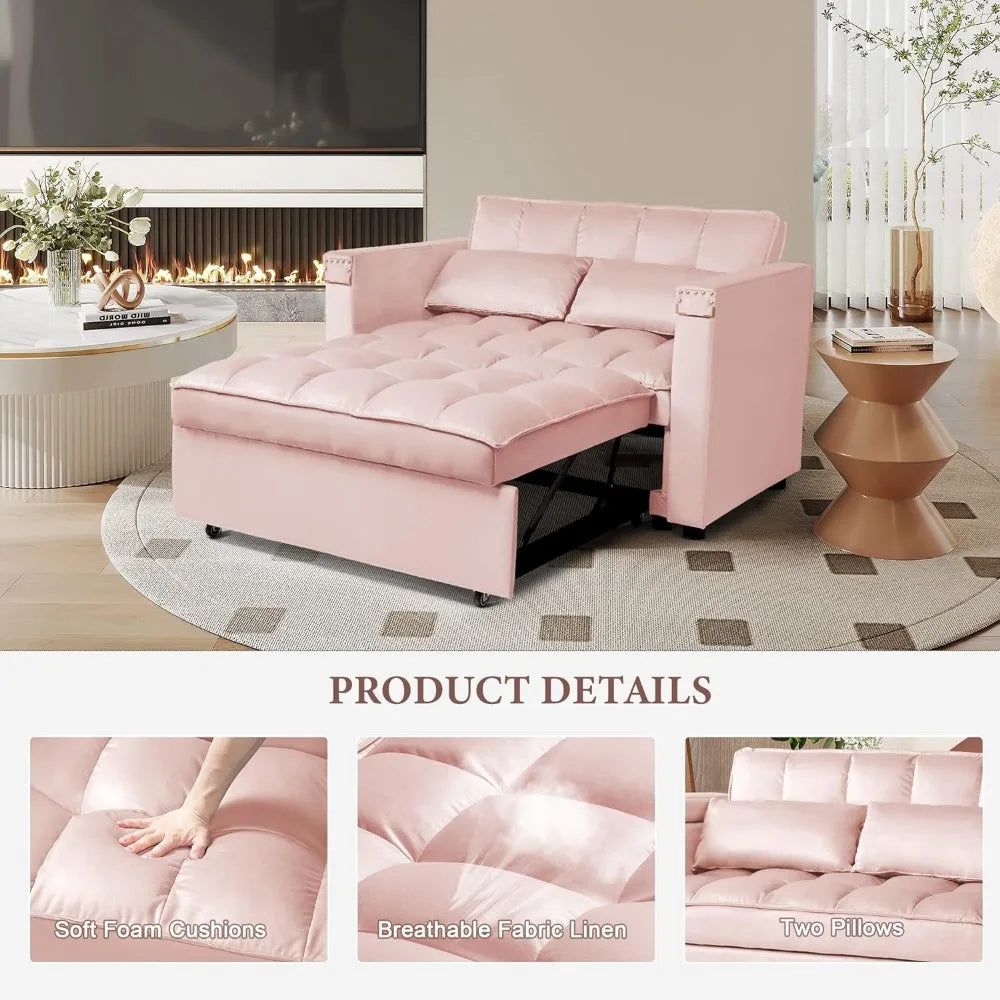 Convertible Sofa Bed, 3-in-1 Multi-Functional Velvet Sleeper Couch Pull-Out Bed Hidden Side Table for Living Room, Small Space