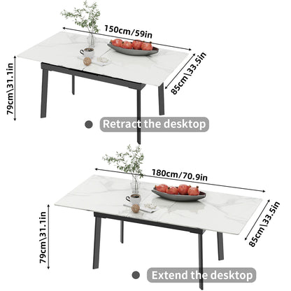 Table à manger extensible avec plateau en marbre et cadre en métal pour la maison, cuisine rectangulaire, meubles modernes sans chaises