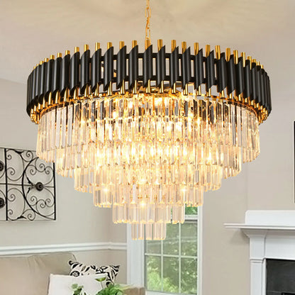 Modern Crystal 6-Tier Black and Gold Chandeliers for Dining Room Bedroom Living Room Foyer Farmhouse,E12*17 Ø31.6 inch