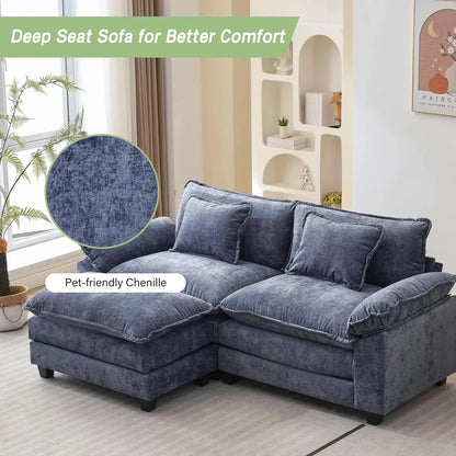 Sectional Sofa Comfy Cloud Couch for Living Room with Pillows, Modern Chenille Sofa Sleeper Deep Couches with Ottoman