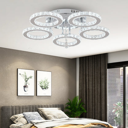 Modern Lustres K9 Crystal Chandelier Ceiling Lamps 3 Rings Stainless Steel Hanging Light Fixture Led Pendant Lamp Home Appliance