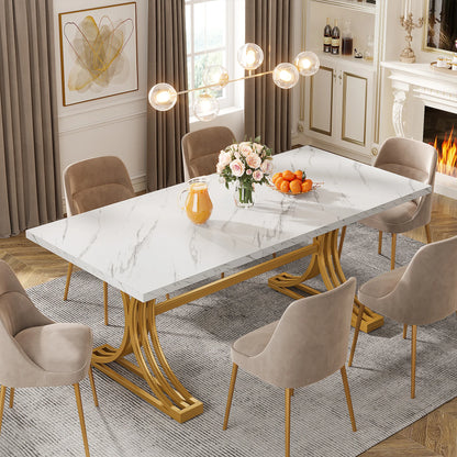 Tribesigns 63-Inch Rectangular Dining Table for 4 to 6, Modern Kitchen Table with Faux Marble Table Top, White Dinner Tables