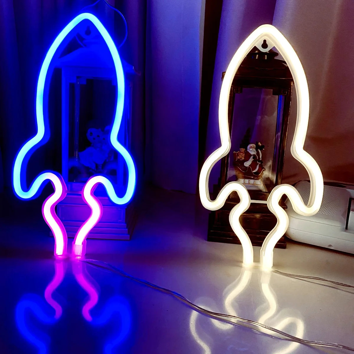 Lumière néon fête LED Aliens ET Terre Planète Fusée LED Veilleuse pour décoration de chambre Panneau néon Papier peint Décoration de Noël