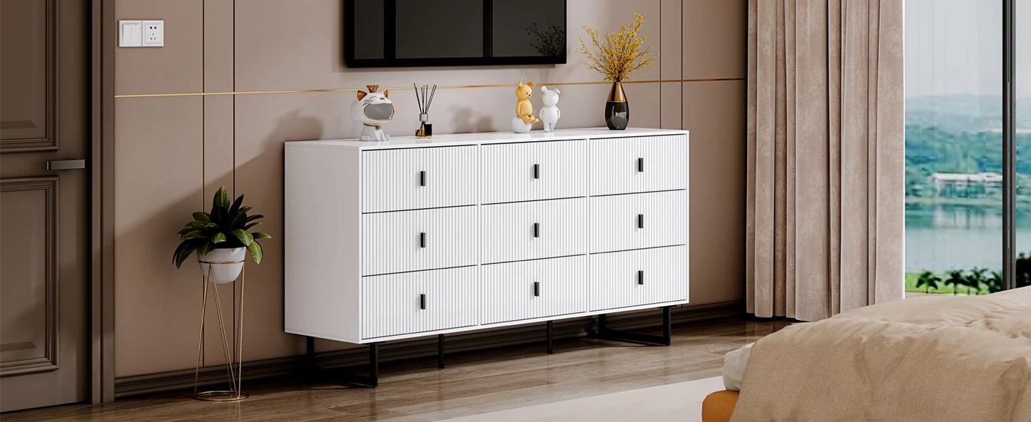 Commode à 9 tiroirs pour chambre à coucher, grande commode double avec tiroirs larges, commode moderne, commode de rangement