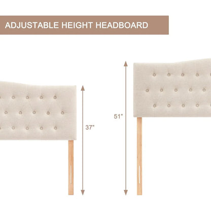 Tête de lit capitonnée, tête de lit en bois massif robuste et durable, tête de lit en tissu, hauteur réglable de 37" à 51"