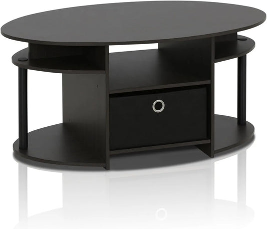 Furinno Jaya Simple Design Oval Coffee Table with Bin for Living Room