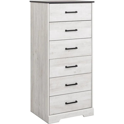 Astrid Tall White Dresser: 16"D x 20"W x 52"H, 6-Drawer Chest for Bedroom by Prepac - Perfect Chest of Drawers for Ample