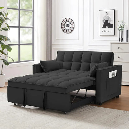 Modern Convertible Sleeper Sofa Bed, Seat Lounge Sofa w/Reclining Backrest,Toss Pillows,Sofa Couch Pullout Bed for Living Room