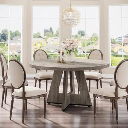 Kitchen dining table, circular 47 inch gray farmhouse wooden dining table, living room (excluding chairs) dining room table