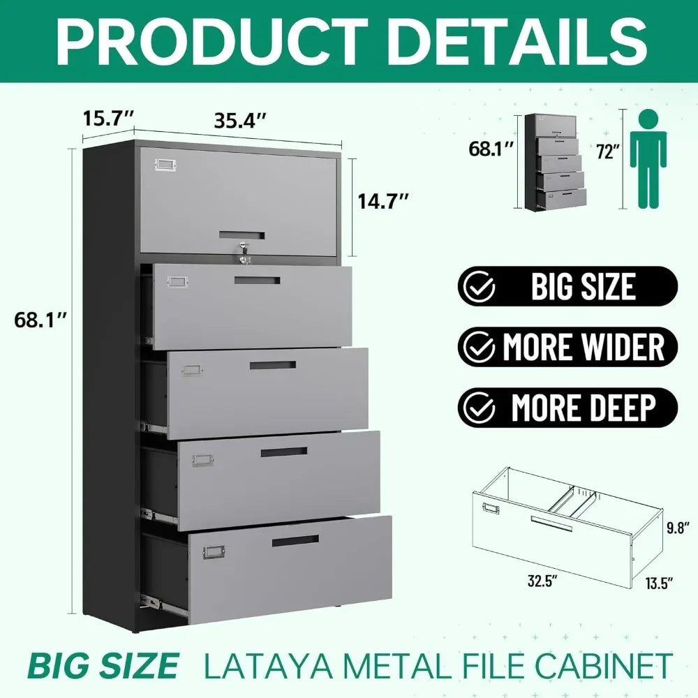 Archivadores Letaya para oficina en casa, archivadores laterales de metal de 4 cajones con cerradura, archivadores colgantes tamaño carta/legal F4 A4