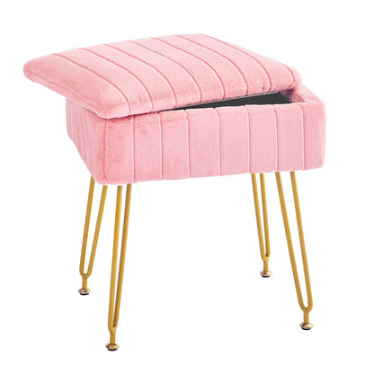 Tabouret de coiffeuse REDLIFE avec rangement en fausse fourrure, pouf de maquillage, meuble de commode avec pieds en métal doré pour chambre et salon