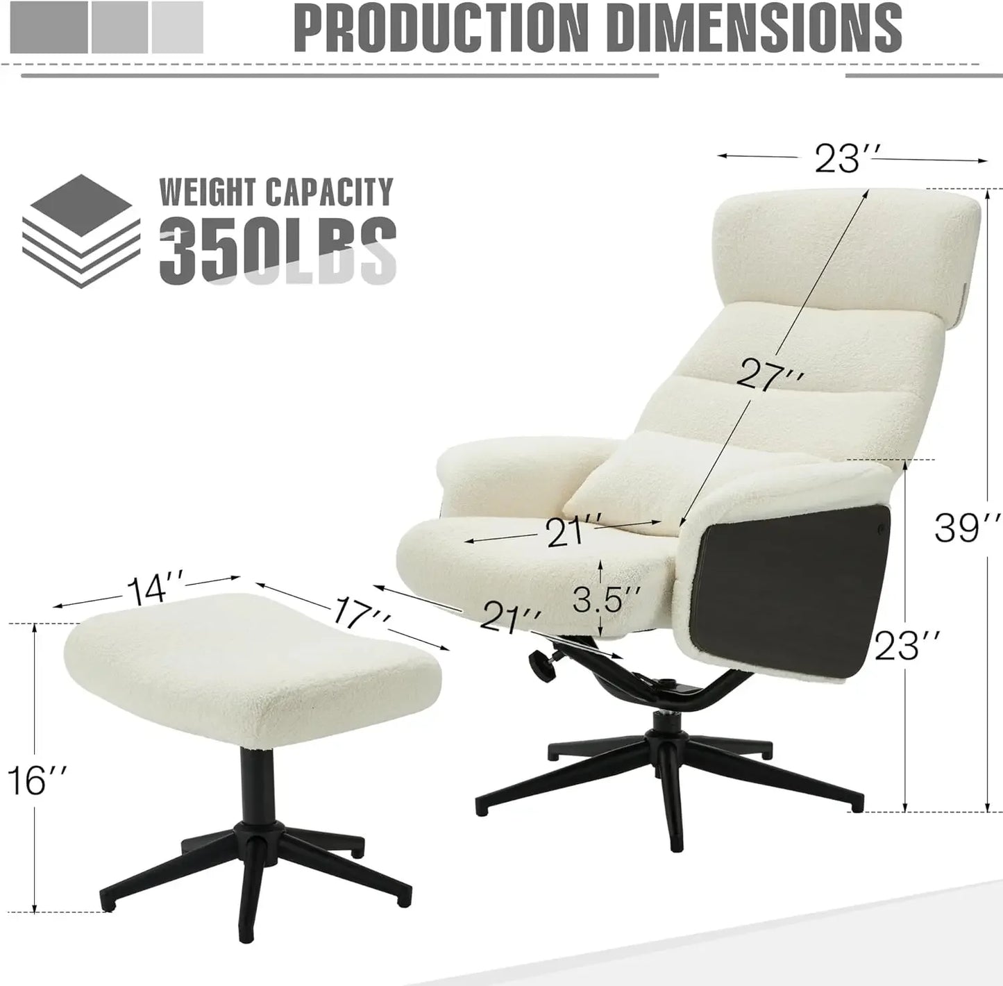 White Sherpa Accent Chair with Ottoman, Rocking Chair with Adjustable Backrest, Wingback Nursery Glider Chair