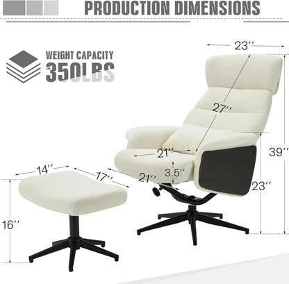 White Sherpa Accent Chair with Ottoman, Rocking Chair with Adjustable Backrest, Wingback Nursery Glider Chair