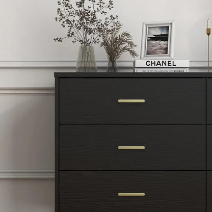 Dresser, Modern 6-drawer Wooden Side Chest of Drawers, Wide Drawers and Storage with Metal Gold Handles,Dressers