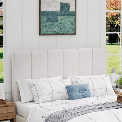 King Headboard Foldable Linen Headboard for King Size Bed Upholstered Wall Headboard Panels Adjustable Height Grayish White