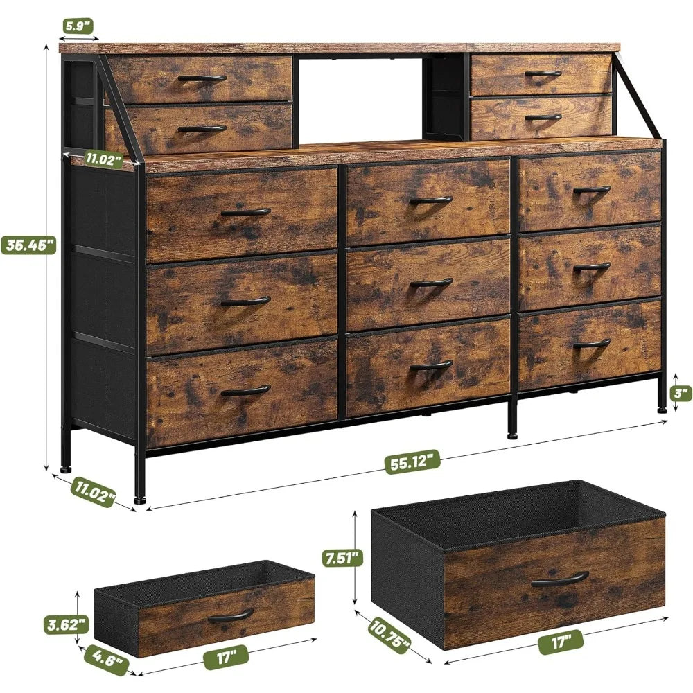 55”W Dresser for Bedroom, Dresser with 13 Large Drawer, Dressers & Chests of Drawers, Dressers with 2 Shelves, Bedroom Dresser