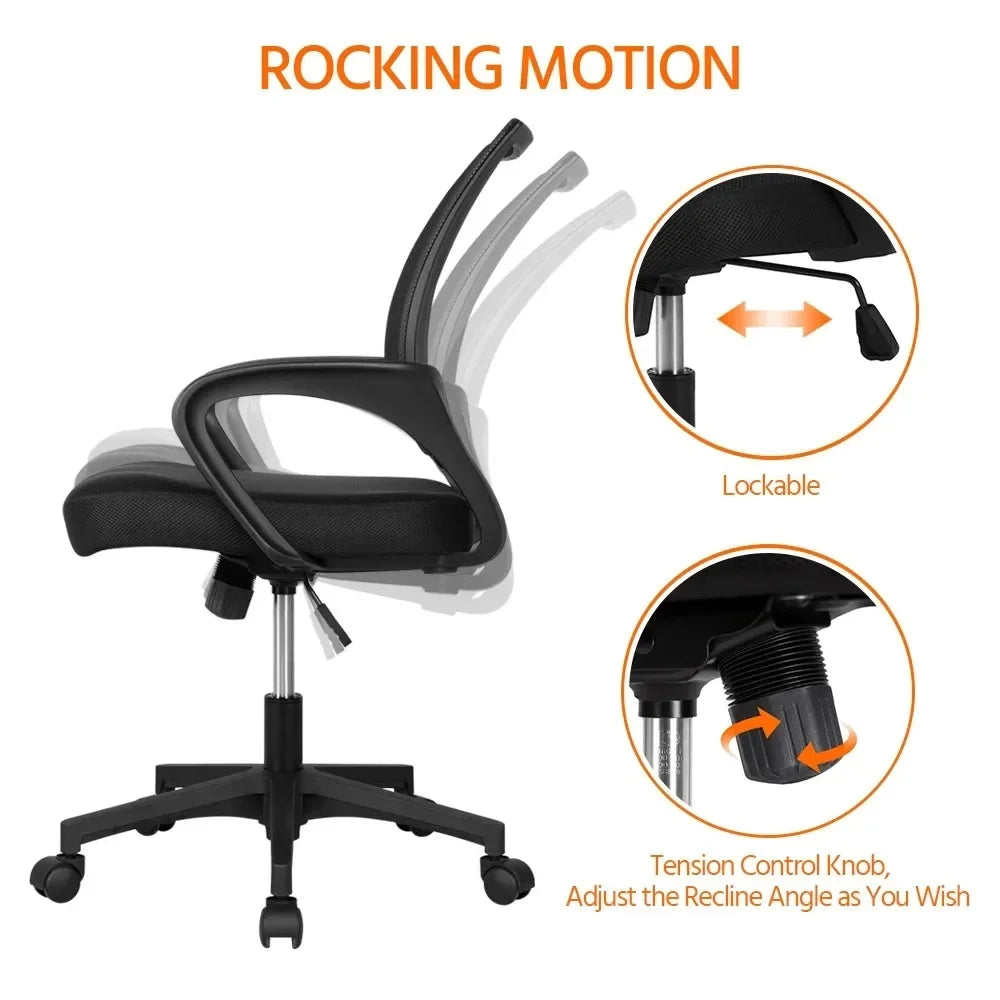 Adjustable Mid Back Mesh Swivel Office Chair With Armrests Black Computer Armchair Furniture Chairs Gaming Cheap Cushion