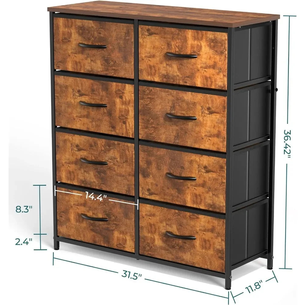 Dressing Cabinet, 8-drawer Dresser, Fabric Dresser for Bedroom, High Wood-topped Dresser for Bedroom