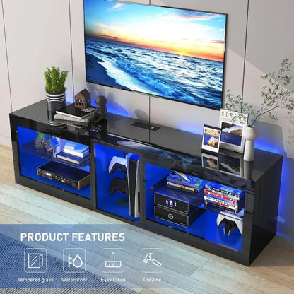 LED TV Stands w/60,000-Colors LED Lights,6.5ft Power Outlet for 55 60 65 70inch TV,Modern High Gloss New Entertainment Center