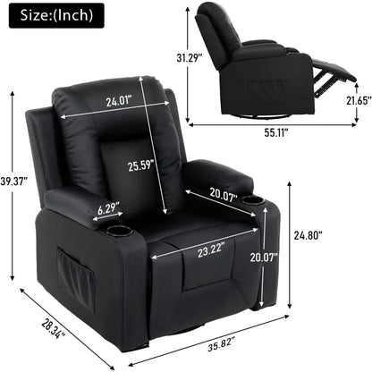 Recline Chair Set，Furniture 3PC Bonded Leather Recliner Set Living Room Set, Sofa, Recline Chair with Massger