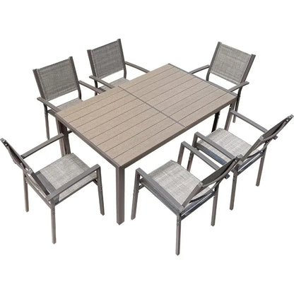 Ensemble de meubles d'extérieur pour terrasse de 7 pièces avec table résistante aux intempéries et 6 empilables pour jardin