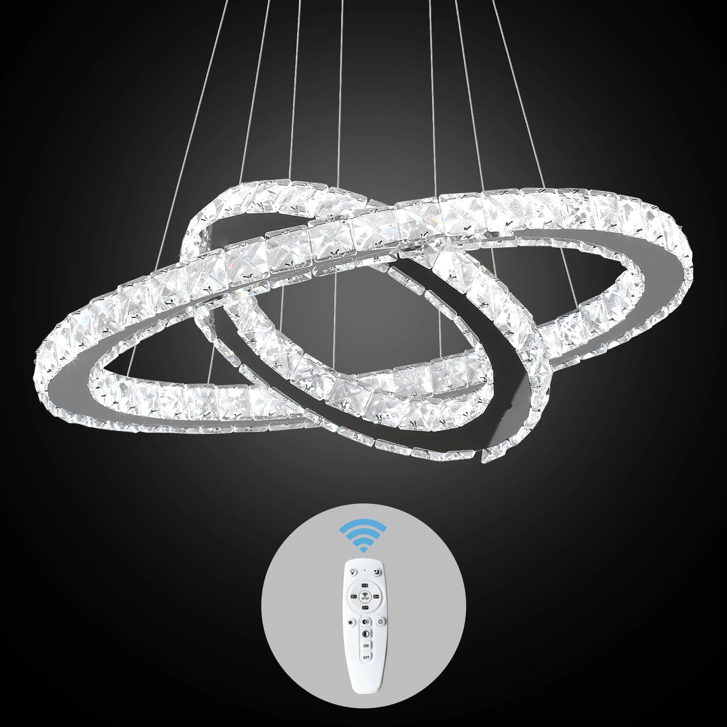 Luxury Crystal Led Chandelier Lamp Home Luminaire Rings Adjustable Pendant Light Fixture With Remote Control Bedroom Living Room