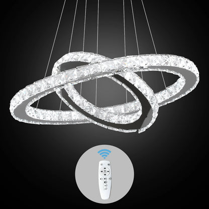 Lámpara de araña LED de cristal de lujo, luminaria para el hogar, anillos, lámpara colgante ajustable con control remoto para dormitorio y sala de estar