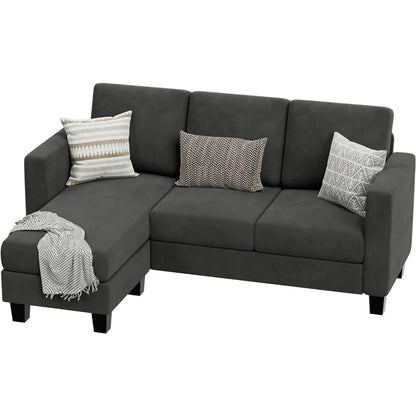 Convertible Sectional Sofa,3 Seat L-Shaped Sofa with Linen Fabric,Movable Ottoman Small Couch,Living Room and Dark Gray Couch