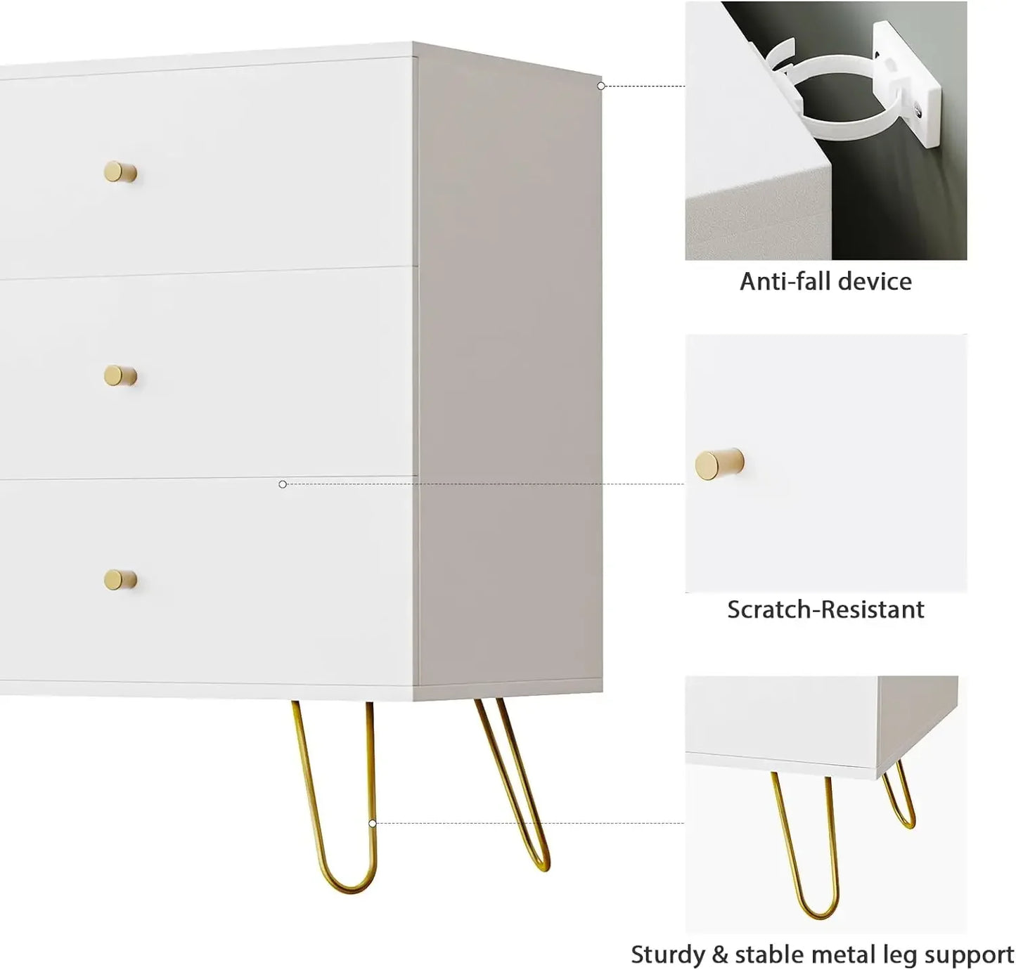 Dresser for Bedroom with 6 Drawer, Wood Dressers & chests of Drawers with Gold Knobs, Modern Storage Closet,White/Blue/Black