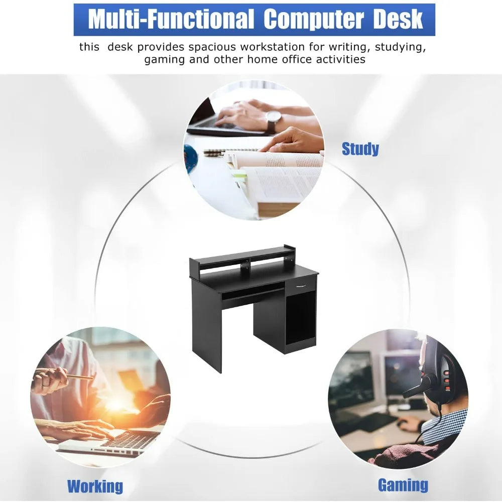 Bureau d'ordinateur avec tiroirs et plateau pour clavier