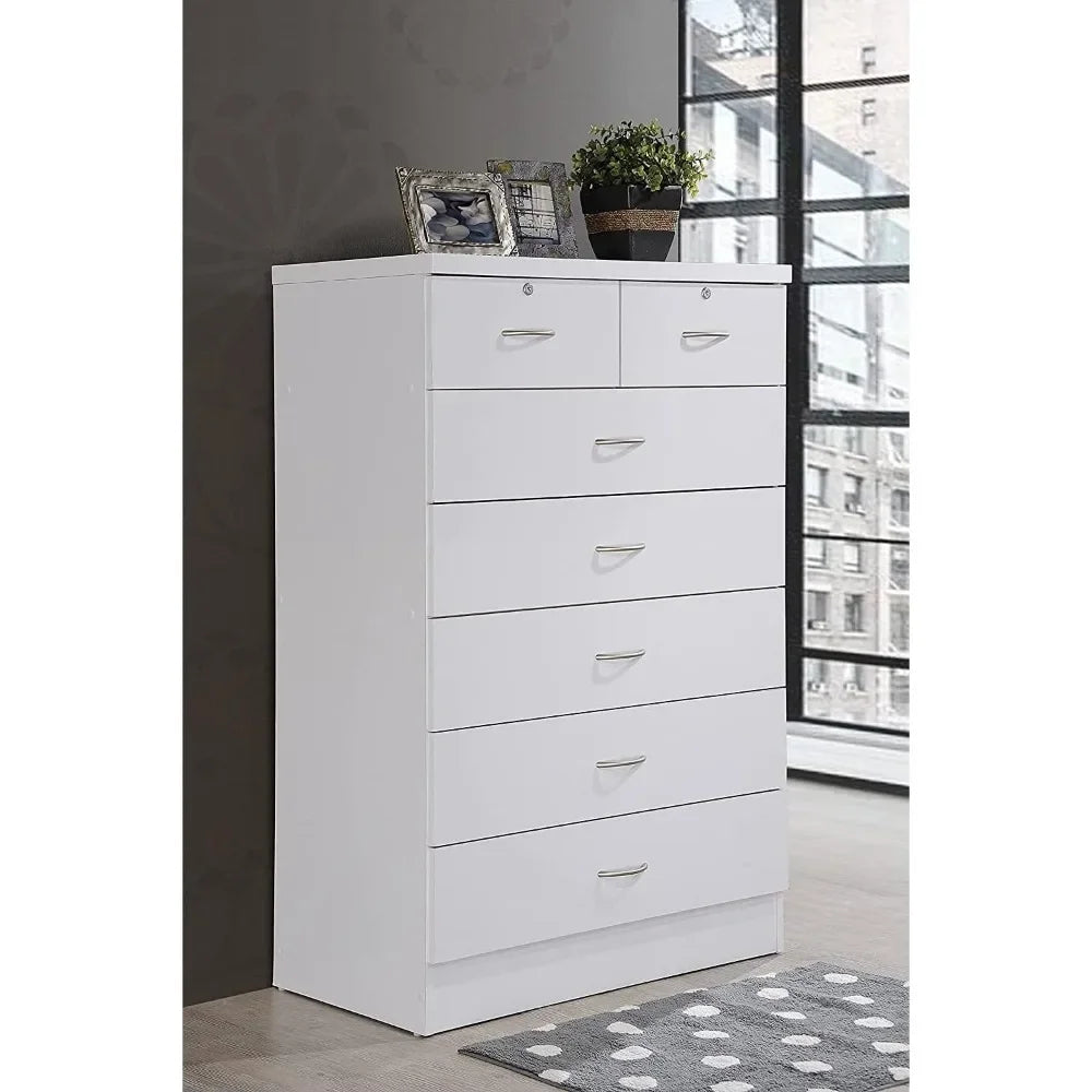 With 2 Locks on the Top Drawers Dresser for Bedroom Furniture 31.5 Inch Wide Chest of Drawers White Toilet Furniture Makeup Desk