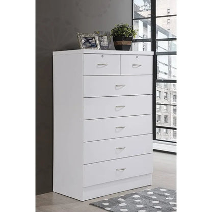 Cómoda con 2 cerraduras en los cajones superiores, mueble de dormitorio, mueble de baño blanco, escritorio de maquillaje, 31,5 pulgadas de ancho