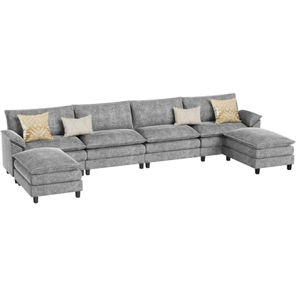 Modular Sectional Sofa Couch,U Shaped Sofa Couch with 2 Ottoman, 4-Seat Sectional Sofa Couches for Living Room, Apartment(Grey)