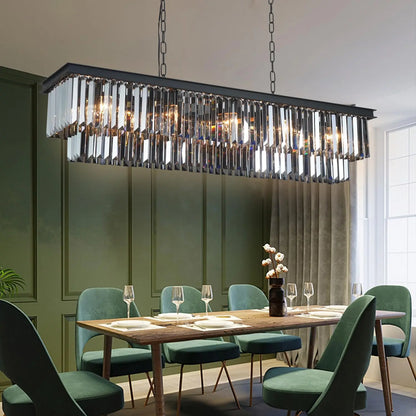 Modern K9 Crystal Chandelier Pendant Light Fixture Rectangular Lustras Ceiling Lamp for Dining Room Kitchen Home Lighting