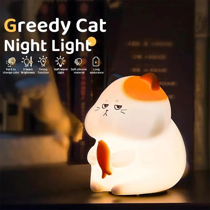 Veilleuse chat gourmand rechargeable par USB, lampe de nuit chaude et RVB pour chambre d'enfant, veilleuse sans fil Kawaii pour décoration de chambre d'enfant