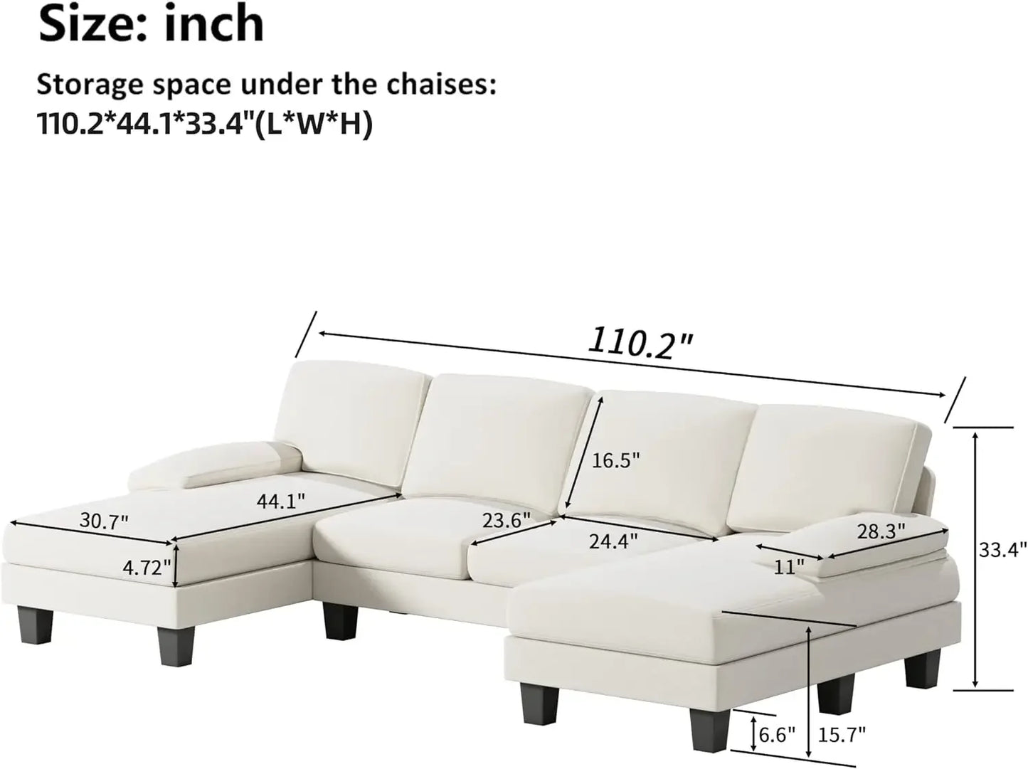 Ensemble de meubles de salon modernes en forme de U, canapé combiné convertible, canapé-lit combiné 4 places avec éponge à mémoire de forme