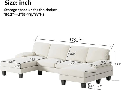 Modern U-shaped living room furniture set,Convertible combination sofa, 4-seater combination sofa bed with memory sponge