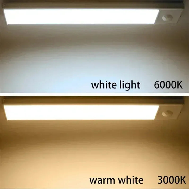 Lampe sous armoire avec détecteur de mouvement PIR LED à intensité variable et rechargeable, veilleuse pour escaliers, placard, couloir, barre lumineuse, détecteur d'ampoule