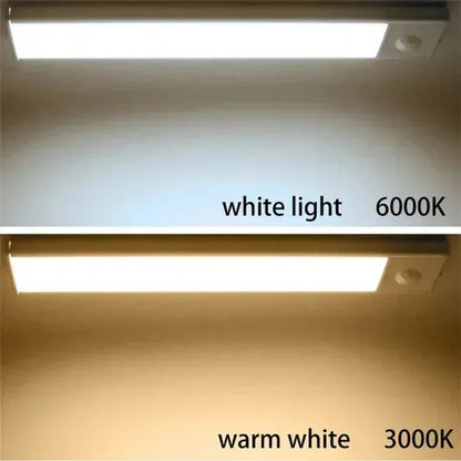 Lampe sous armoire avec détecteur de mouvement PIR LED à intensité variable et rechargeable, veilleuse pour escaliers, placard, couloir, barre lumineuse, détecteur d'ampoule