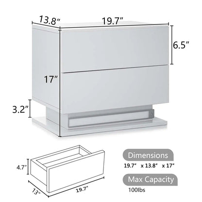 Modern Nightstands Adjustable 3 Color LED Lights with 2 Drawer Auto Sensor Light Bedside Table Storage Cabinet White US STOCK