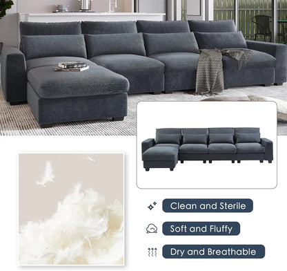 Modern Upholstered Sectional Sofa Couch Set,Modular L Shaped Living Room Sofa Set,Convertible Sofa Couch with Reversible Chaise