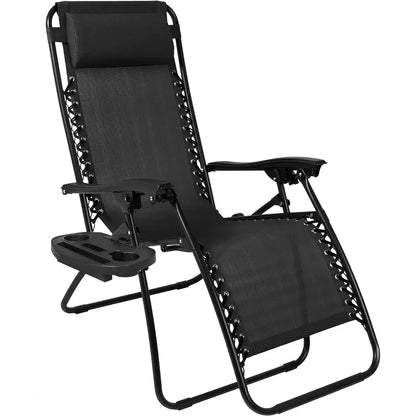 Best Choice Products Lot de 2 fauteuils inclinables réglables en maille d'acier à gravité zéro avec coussins et plateaux porte-gobelets, noir