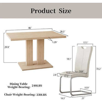 Modern 46 inch kitchen dining table 5-piece set (dining table+4 white chairs)28.3 x 46 x 29.9 inches