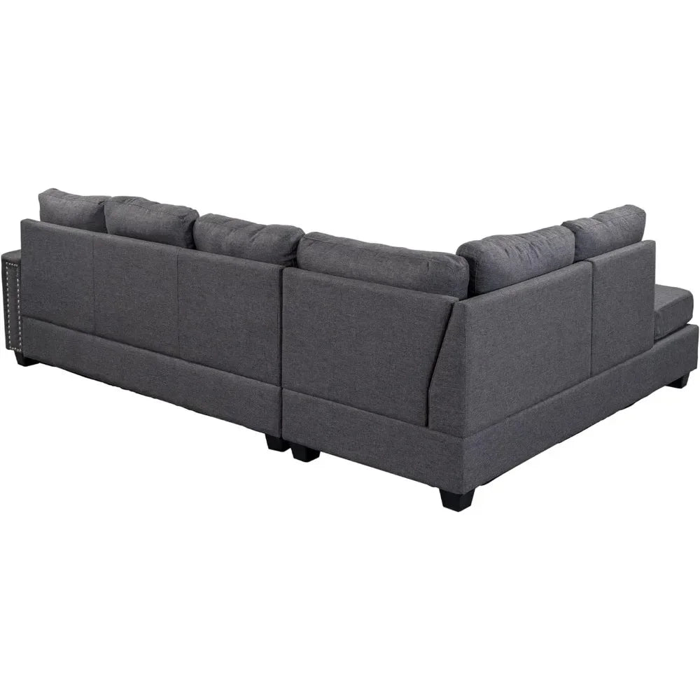 Pouf de rangement modulaire en forme de L et chaise longue, canapé d'angle surdimensionné confortable avec porte-gobelet, meubles de salon en tissu