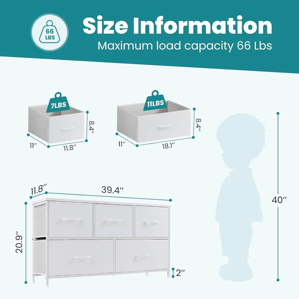 Cómoda de almacenamiento con 5 organizadores, armario pequeño de tela para ropa, cajones para muebles infantiles, mesita de noche para dormitorio