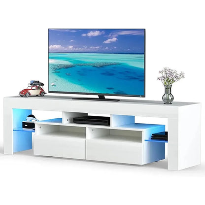 LED TV Stand for Max 70in TV, Gaming Entertainment Center with Drawers and Open Shelves, TV Console Table for Living Room