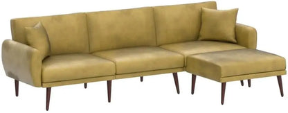 Velvet Sofa Couch for Living Room with Chaise, Modern Convertible L-Shaped Couch Sofa Bed with Adjustable Backrest