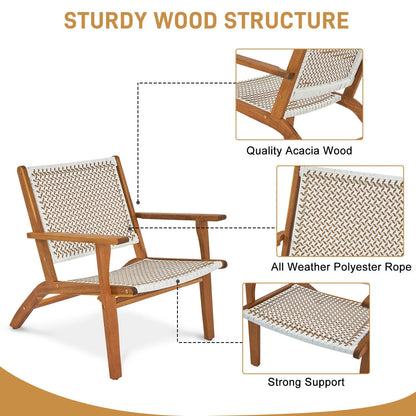 Sillón reclinable para exteriores de EE. UU. con estructura de madera de acacia, asiento de red tejida