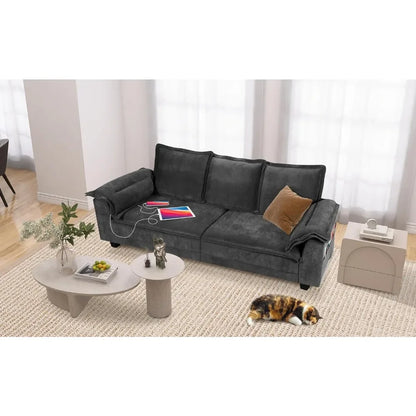 Living Room Sofa with Extra Deep Seats, Comfy Chenille Couches with USB Charging Ports, Tufted Upholstered 3 Seater Sofa