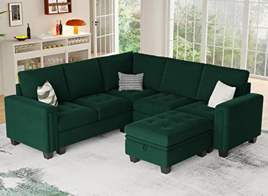 Belffin Velvet Single Seat Module for Modular Sectional Sofa Couch Accent Armless Sofa Couch Chair Modern Fabric Green